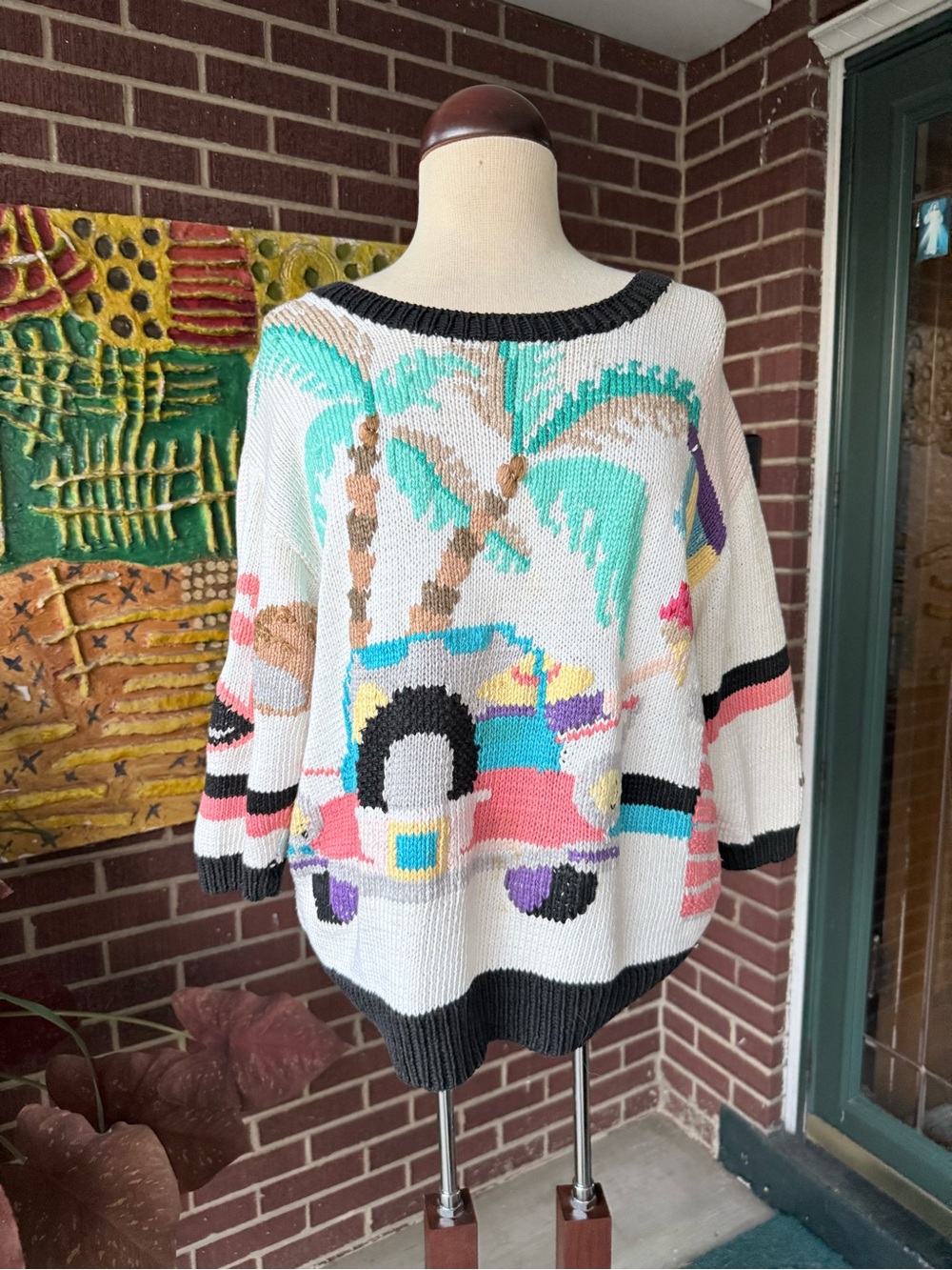 berek Cream Graphic Hand knitted Crewneck Sweater